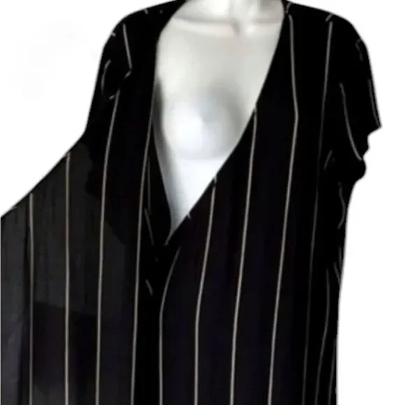 LOFT Wrap Dress with White Stripes and belt - Picture 11 of 15